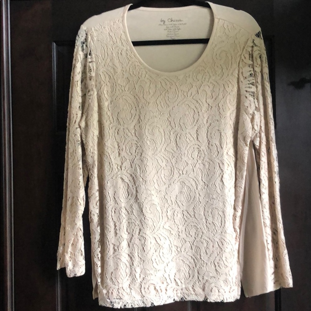 Beige Lace and Knit Chico’s Long Sleeve